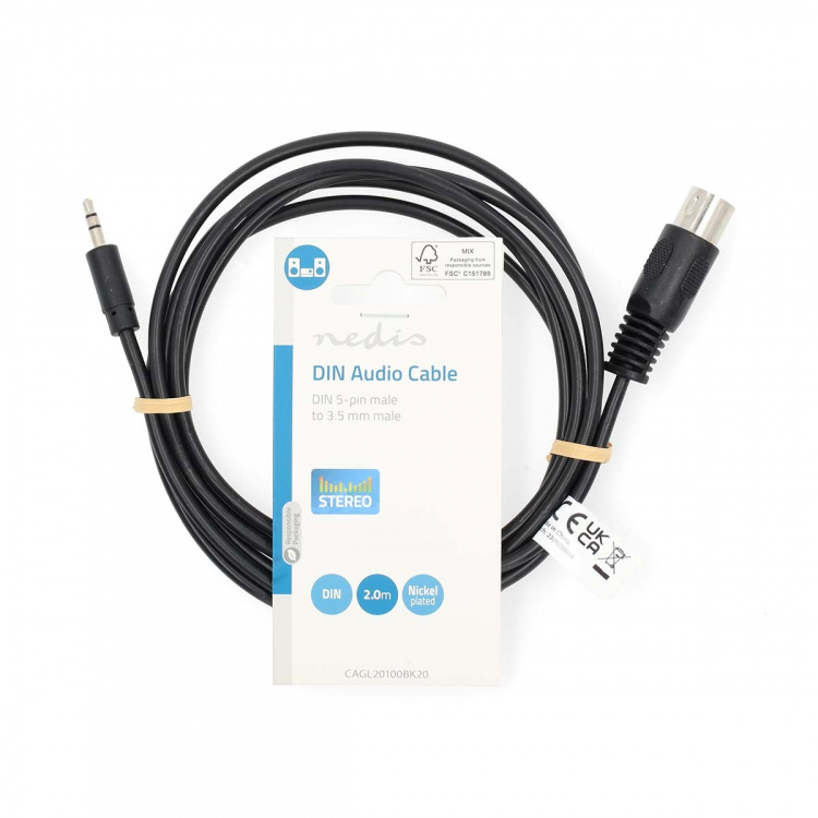 Nedis DIN Audio Cable | DIN 5-Pin Male | 3.5 mm Male | Nickel Plated | 2.00 m | Round | PVC | Black | Label Nedis DIN Audio Cable | DIN 5-Pin Male | 3.5 mm Male | Nickel Plated | 2.00 m | Round | PVC | Black | Label