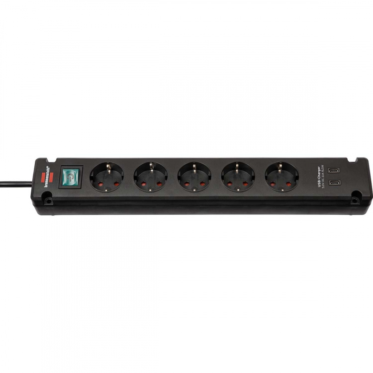 Brennenstuhl Bremounta power strip with 2 USB C charging sockets 5x black 3m H05VVF3G1.5