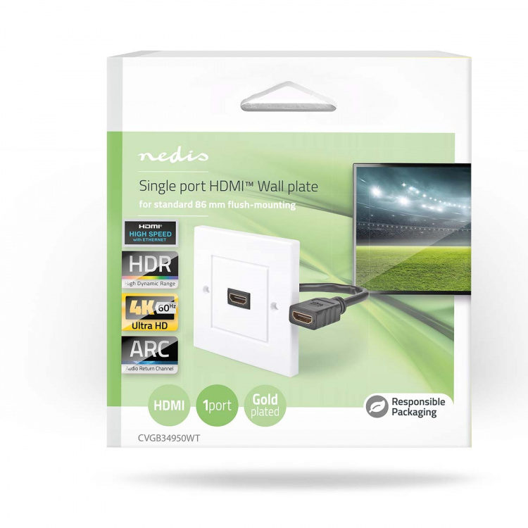 Nedis HDMI™ Wall Box | 1x HDMI™ Female | 4K@60Hz | HDMI™ Output | Black | 18 Gbps | Gold Plated | Box