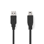 Nedis USB Cable | USB 2.0 | USB-A Male | USB Mini-B 5 pin Male | 480 Mbps | Nickel Plated | 2.00 m | Round | PVC | Black | Label