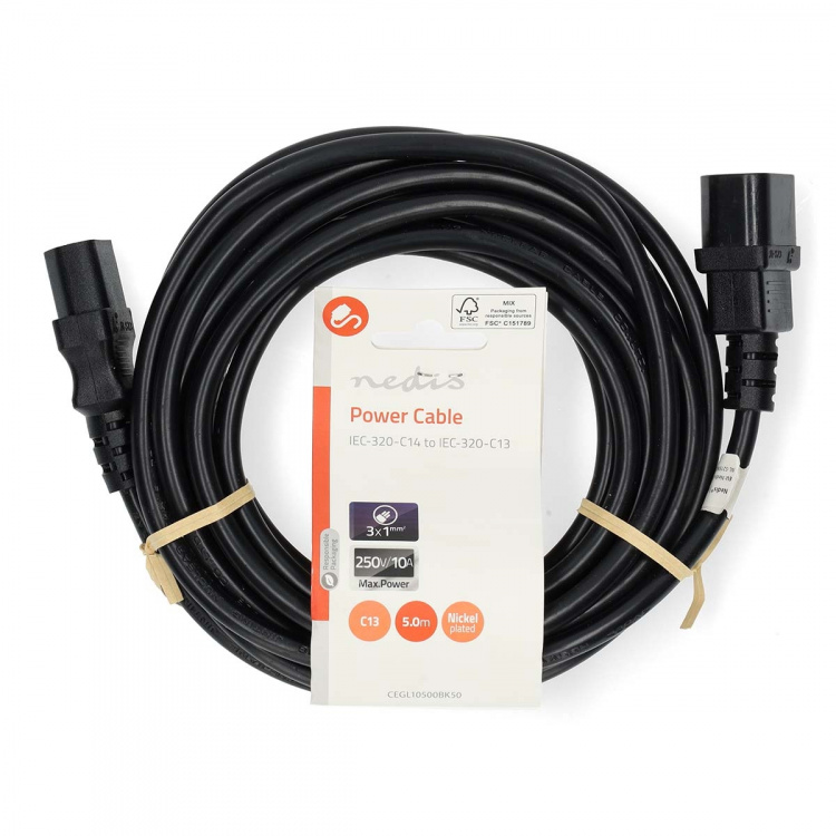 Nedis Power Cable | IEC-320-C14 | IEC-320-C13 | Straight | Straight | Nickel Plated | 5.00 m | Round | PVC | Black | Label