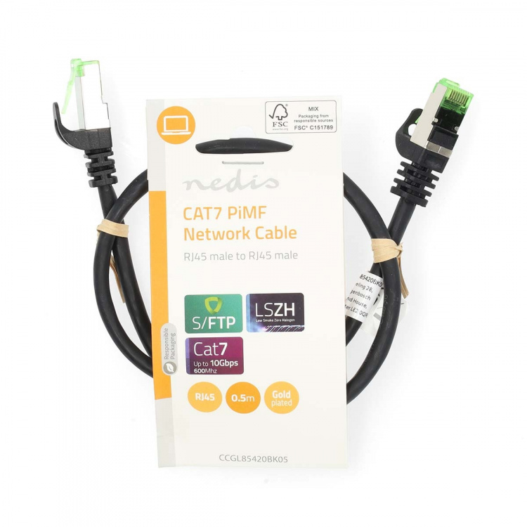 Nedis CAT7 Cable | S/FTP | RJ45 Male | RJ45 Male | 0.50 m | Round | LSZH | Black | Label Nedis CAT7 Cable | S/FTP | RJ45 Male | RJ45 Male | 0.50 m | Round | LSZH | Black | Label