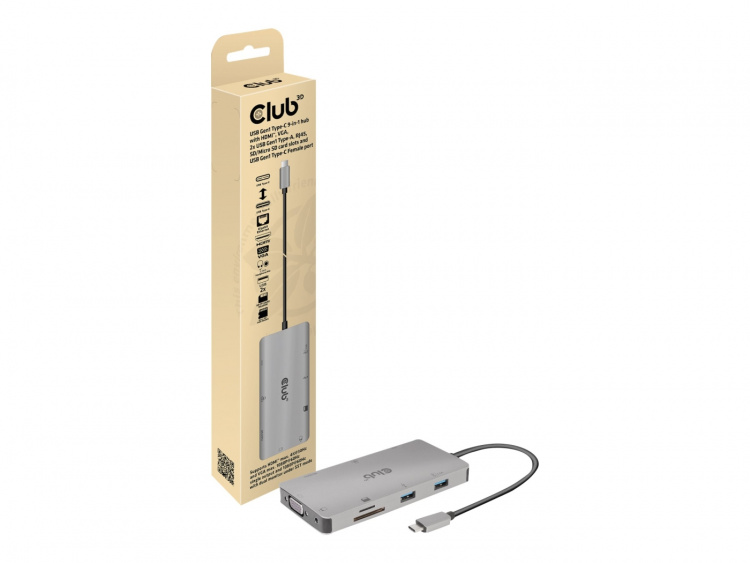 Club 3D USB Gen1 Type-C 9-in-1 hub Dockingstation