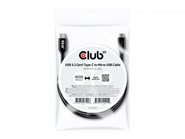 Club 3D USB 2.0 / USB 3.0 / USB 3.2 Gen 1 USB Type-C-kabel 1m Svart