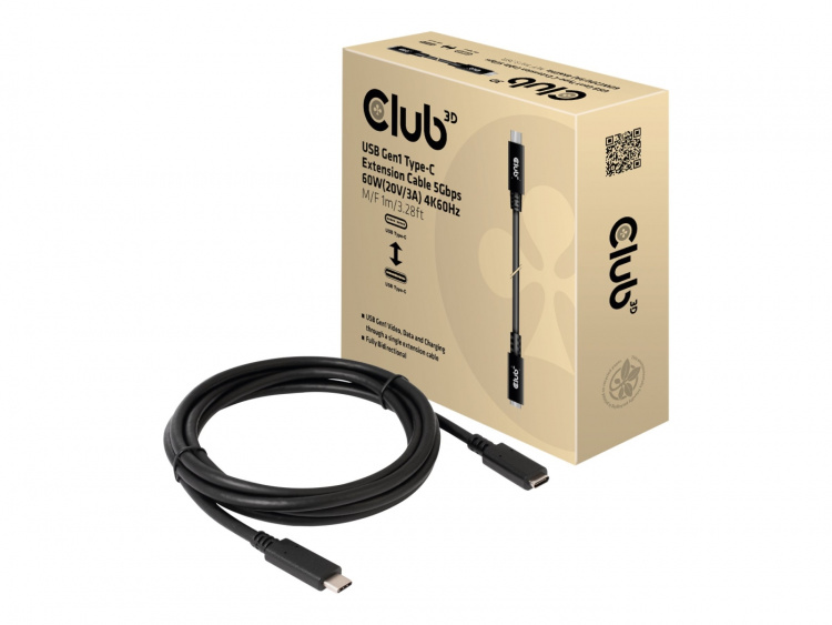 Club 3D USB Type-C forlængerkabel 1m Sort