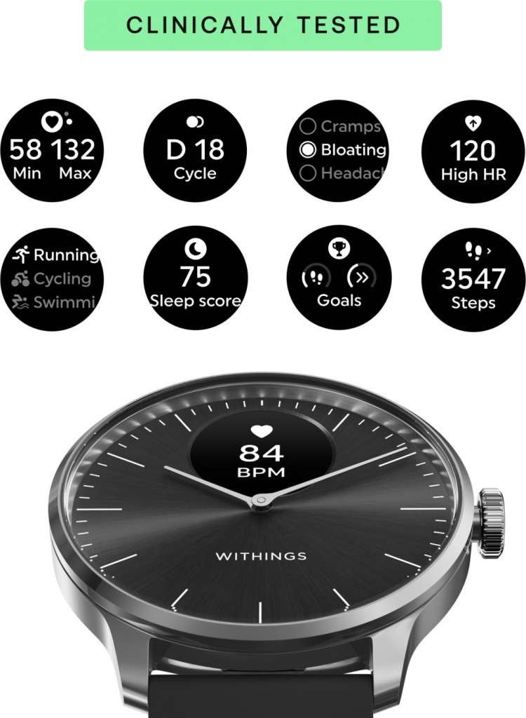 Withings Scanwatch Light smartwatch, 37 mm, black Withings Scanwatch Light smartwatch, 37 mm, black