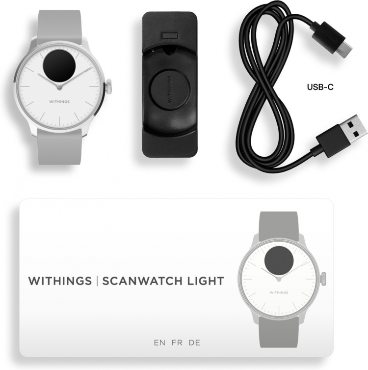 Withings Scanwatch Light smartwatch, 37 mm, white / grey