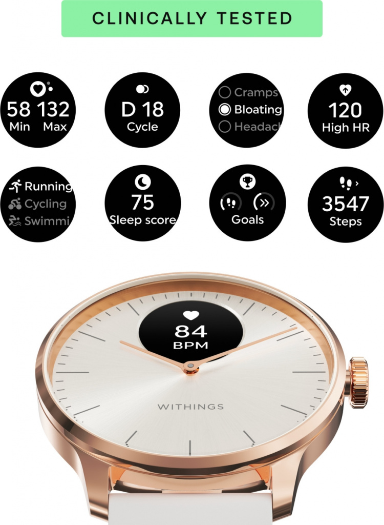 Withings Scanwatch Light smartwatch, 37 mm, white / rose gold