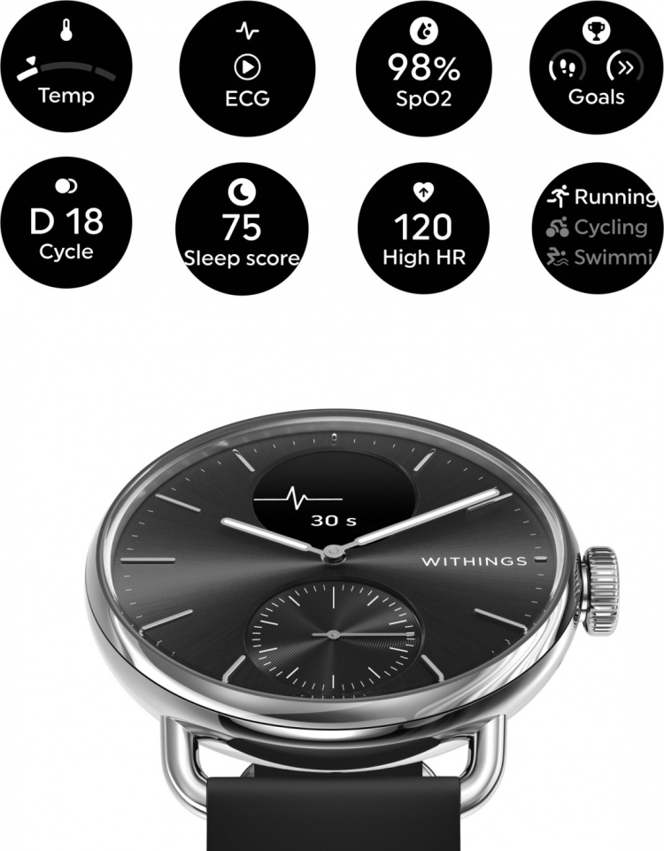 Withings Scanwatch 2 smartwatch, 38 mm, black Withings Scanwatch 2 smartwatch, 38 mm, black
