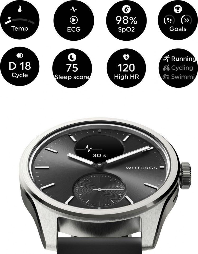 Withings Scanwatch 2 smartwatch, 42 mm, black Withings Scanwatch 2 smartwatch, 42 mm, black