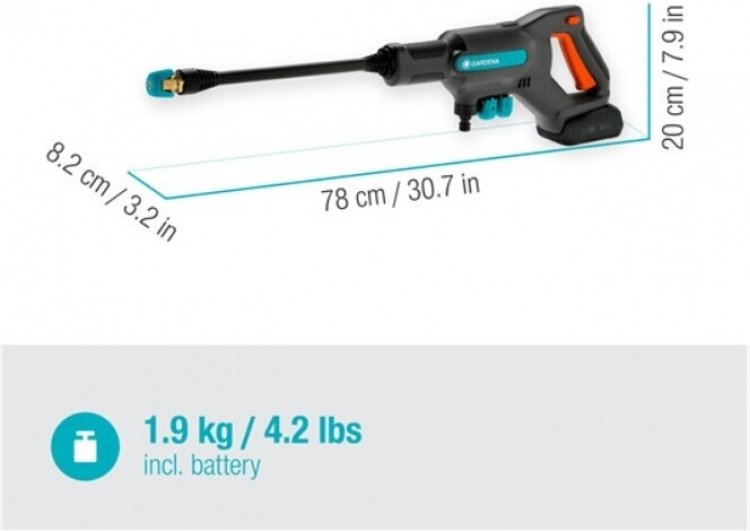 GARDENA AquaClean 24/18V P4A Premium Medium Pressure Washer with Water Tank, Battery and Charger