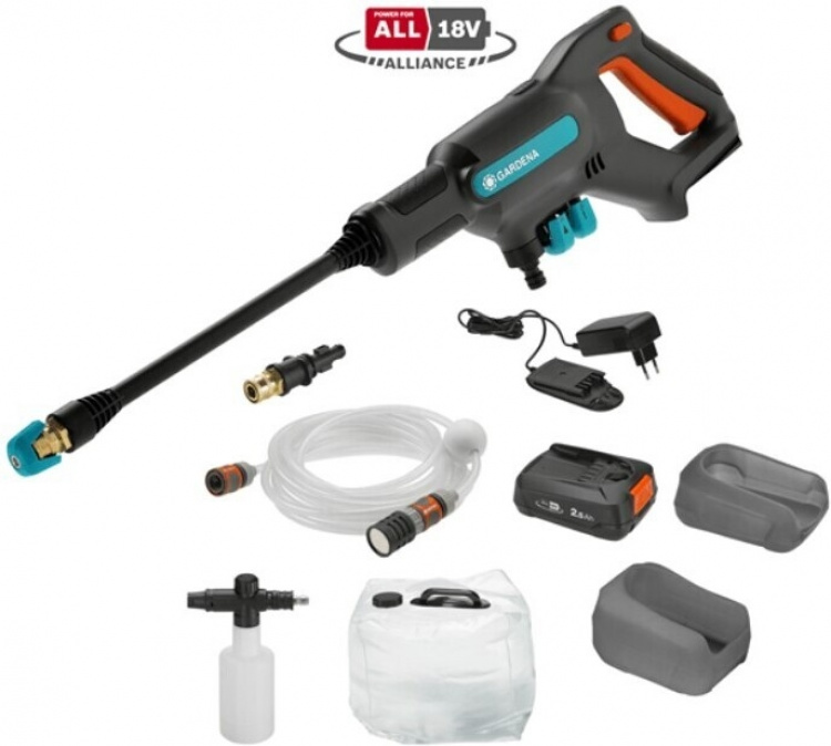GARDENA AquaClean 24/18V P4A Premium Medium Pressure Washer with Water Tank, Battery and Charger