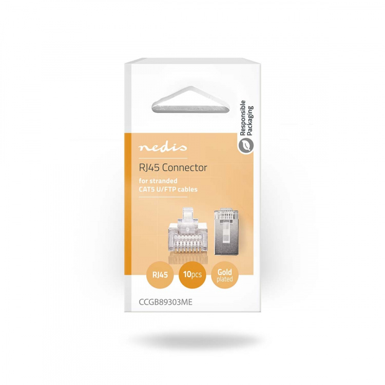 Nedis RJ45 Connector | Male | Stranded STP CAT5 | Straight | Gold Plated | 10 pcs | Polycarbonate | Transparent | Box