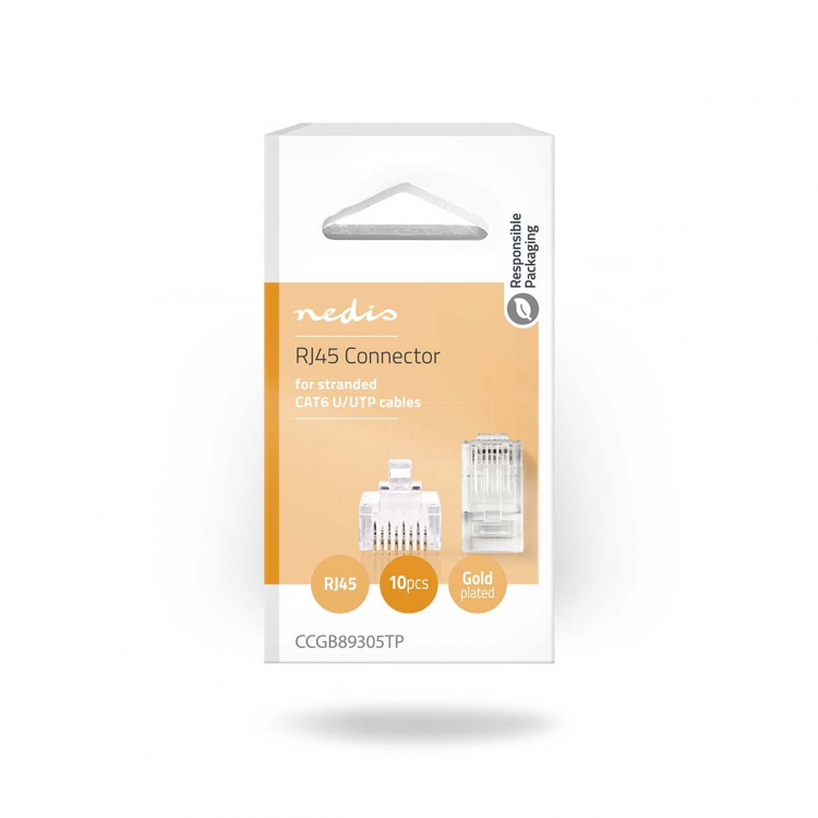 Nedis RJ45 Connector | Male | Stranded UTP CAT6 | Straight | Gold Plated | 10 pcs | Polycarbonate | Transparent | Box