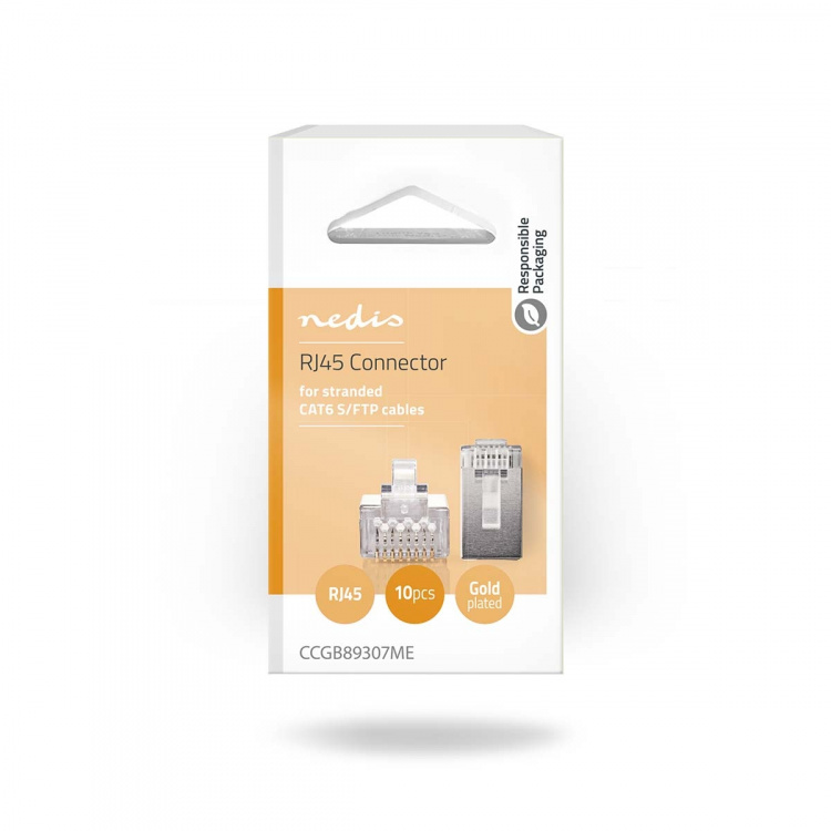 Nedis RJ45 Connector | Male | Stranded STP CAT6 | Straight | Gold Plated | 10 pcs | Polycarbonate | Transparent | Box