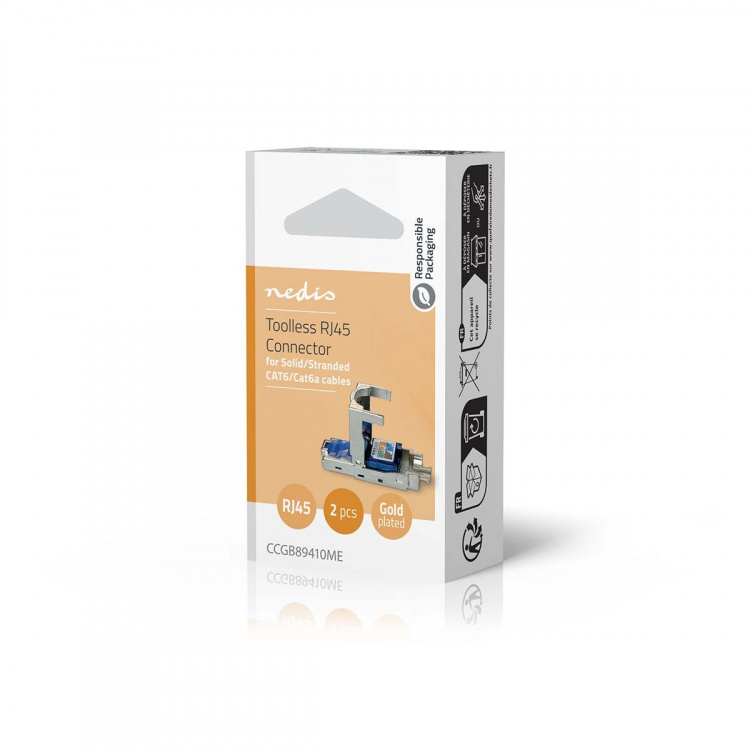 Nedis RJ45 Connector | Male | CAT6 / CAT6a | Straight | Gold Plated | 2 pcs | Metal | Blue / Grey | Box Nedis RJ45 Connector | Male | CAT6 / CAT6a | Straight | Gold Plated | 2 pcs | Metal | Blue / Grey | Box