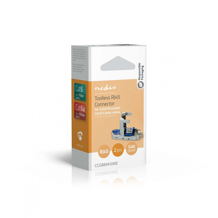 Nedis RJ45 Connector | Male | CAT6 / CAT6a | Straight | Gold Plated | 2 pcs | Metal | Blue / Grey | Box Nedis RJ45 Connector | Male | CAT6 / CAT6a | Straight | Gold Plated | 2 pcs | Metal | Blue / Grey | Box