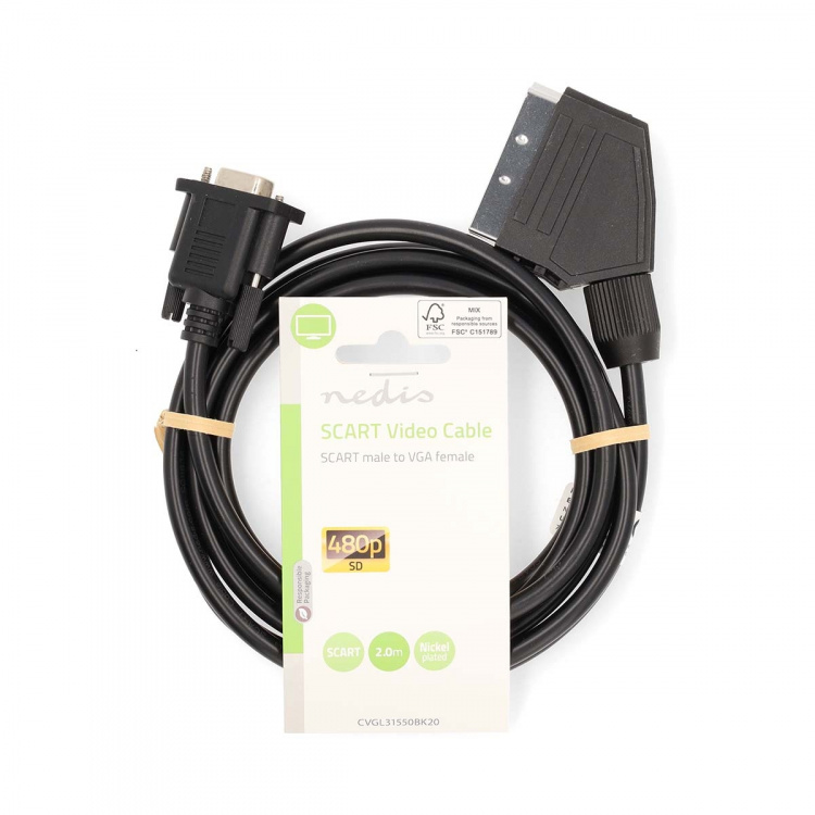 Nedis SCART Cable | SCART Male | VGA Female | Nickel Plated | 480p | 2.00 m | Round | PVC | Black | Label Nedis SCART Cable | SCART Male | VGA Female | Nickel Plated | 480p | 2.00 m | Round | PVC | Black | Label