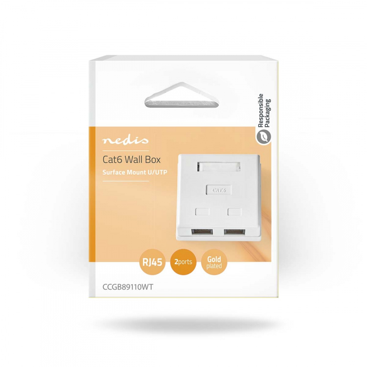 Nedis Network Wall Box | Surface Mount | 2 port(s) | UTP CAT6 | Straight | Female | Gold Plated | PVC | White | Box