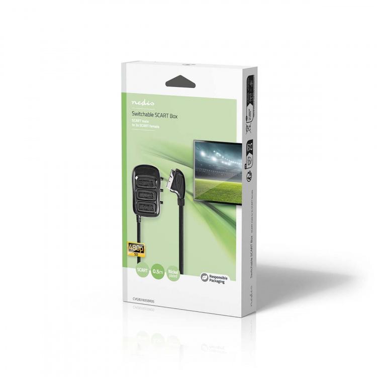 Nedis SCART Switch Box | SCART Male | 3x SCART Female | Nickel Plated | Maximum resolution: 800x480 | 0.50 m | Round | PVC | Black | Box