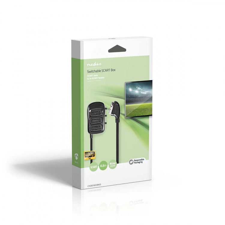 Nedis SCART Switch Box | SCART Male | 3x SCART Female | Nickel Plated | Maximum resolution: 800x480 | 0.50 m | Round | PVC | Black | Box