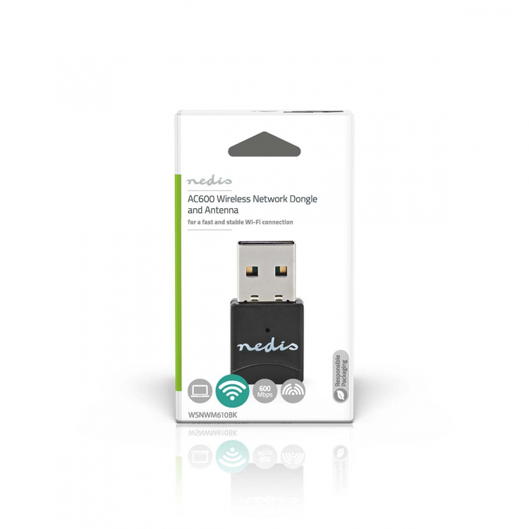 Nedis Network Dongle | Wi-Fi | AC600 | 2.4/5 GHz (Dual Band) | USB2.0 | Wi-Fi speed total: 600 Mbps | Windows 10 / Windows 11 / Windows 8 Nedis Network Dongle | Wi-Fi | AC600 | 2.4/5 GHz (Dual Band) | USB2.0 | Wi-Fi speed total: 600 Mbps | Windows 10 / Windows 11 / Windows 8