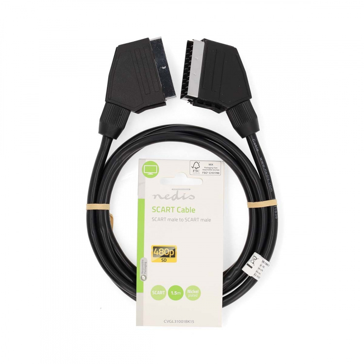 Nedis SCART Cable | SCART Male | SCART Male | Nickel Plated | 480p | 1.50 m | Round | PVC | Black | Label Nedis SCART Cable | SCART Male | SCART Male | Nickel Plated | 480p | 1.50 m | Round | PVC | Black | Label