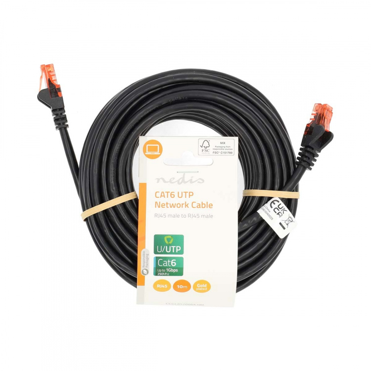 Nedis CAT6 Cable | RJ45 Male | RJ45 Male | U/UTP | 10.0 m | Round | PVC | Black | Label Nedis CAT6 Cable | RJ45 Male | RJ45 Male | U/UTP | 10.0 m | Round | PVC | Black | Label