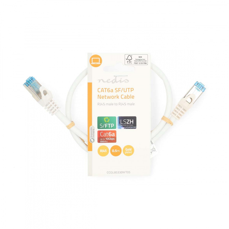 Nedis CAT6a Cable | S/FTP | RJ45 Male | RJ45 Male | 0.50 m | Round | LSZH | White | Label Nedis CAT6a Cable | S/FTP | RJ45 Male | RJ45 Male | 0.50 m | Round | LSZH | White | Label