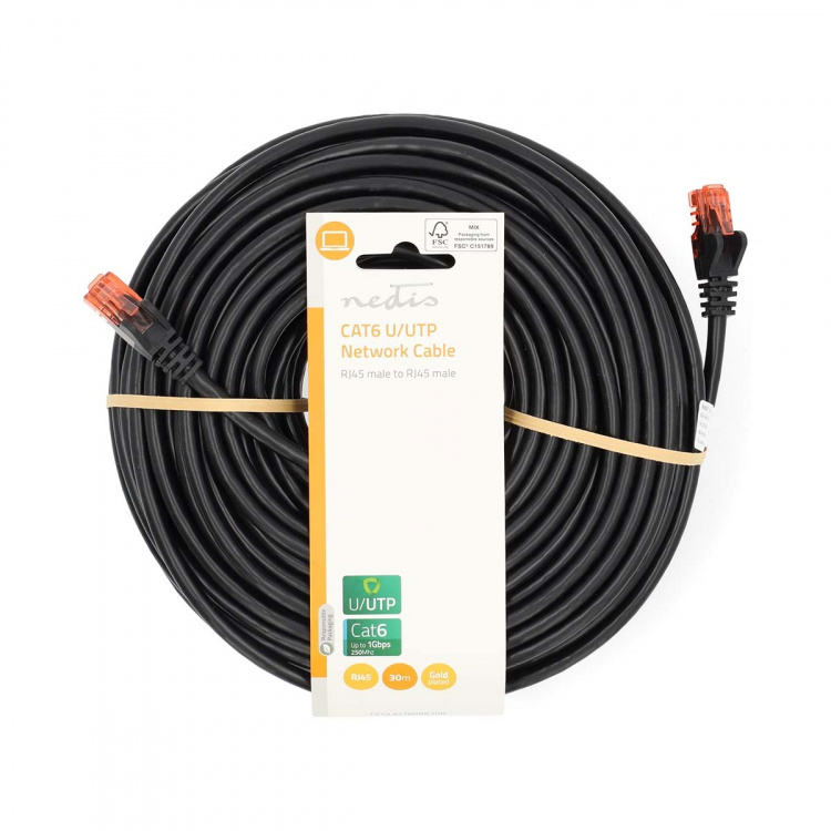 Nedis CAT6 Cable | RJ45 Male | RJ45 Male | U/UTP | 30.0 m | Round | PVC | Black | Label Nedis CAT6 Cable | RJ45 Male | RJ45 Male | U/UTP | 30.0 m | Round | PVC | Black | Label