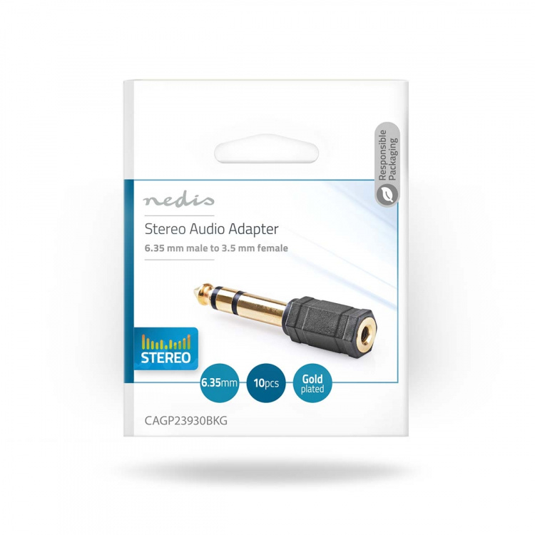 Nedis Stereo Audio Adapter | 6.35 mm Male | 3.5 mm Female | Gold Plated | Straight | ABS | Black | 10 pcs | Envelope Nedis Stereo Audio Adapter | 6.35 mm Male | 3.5 mm Female | Gold Plated | Straight | ABS | Black | 10 pcs | Envelope