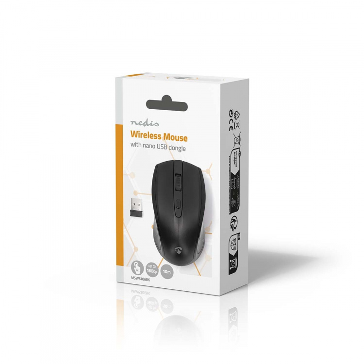 Nedis Mouse | Wireless | 800 / 1200 / 1600 dpi | Adjustable DPI | Number of buttons: 4 | Both Handed