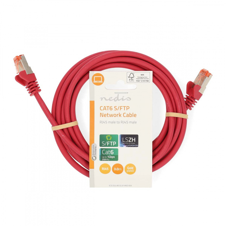 Nedis CAT6 Cable | RJ45 Male | RJ45 Male | S/FTP | 3.00 m | Round | LSZH | Red | Label