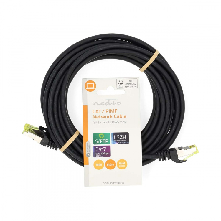 Nedis CAT7 Cable | S/FTP | RJ45 Male | RJ45 Male | 5.00 m | Round | LSZH | Black | Label