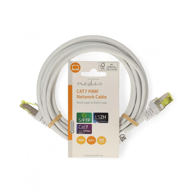 Nedis CAT7 Cable | S/FTP | RJ45 Male | RJ45 Male | 3.00 m | Round | LSZH | White | Label Nedis CAT7 Cable | S/FTP | RJ45 Male | RJ45 Male | 3.00 m | Round | LSZH | White | Label