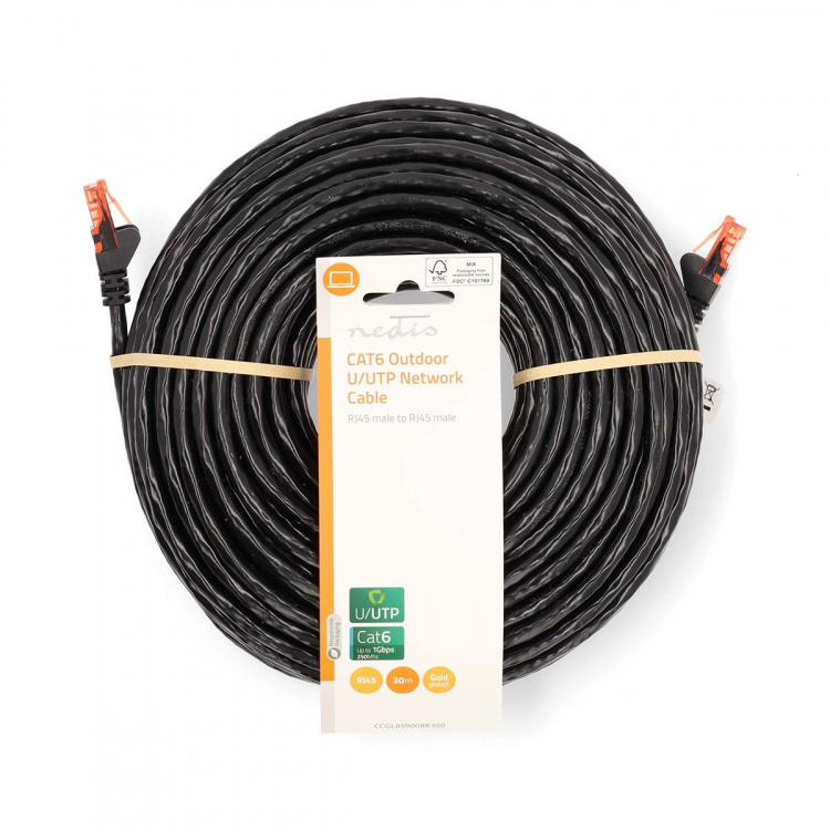 Nedis CAT6 Cable | RJ45 Male | RJ45 Male | U/UTP | 30.0 m | Outdoor | Round | PE | Black | Label