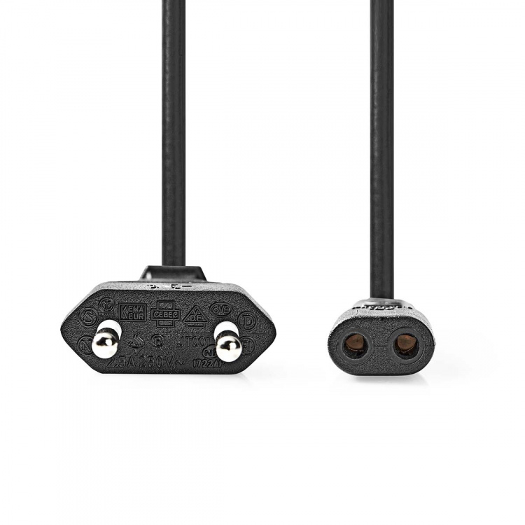 Nedis Power Cable | Euro Male | IEC-320-C1 | Straight | Straight | Nickel Plated | 2.00 m | Coiled | PVC | Black | Label