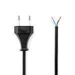 Nedis Power Cable | Euro Male | Open | Straight | Straight | Nickel Plated | 2.00 m | Flat | PVC | Black | Label