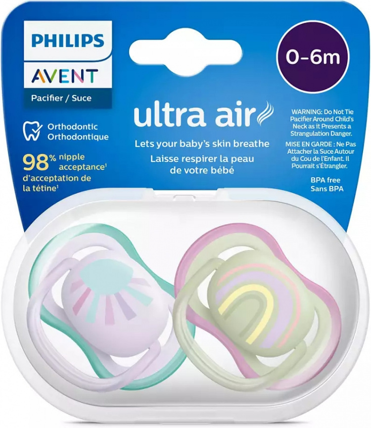 Philips Avent SCF085/59 Ultra Air teats 0-6 months, 2 pieces, rainbow