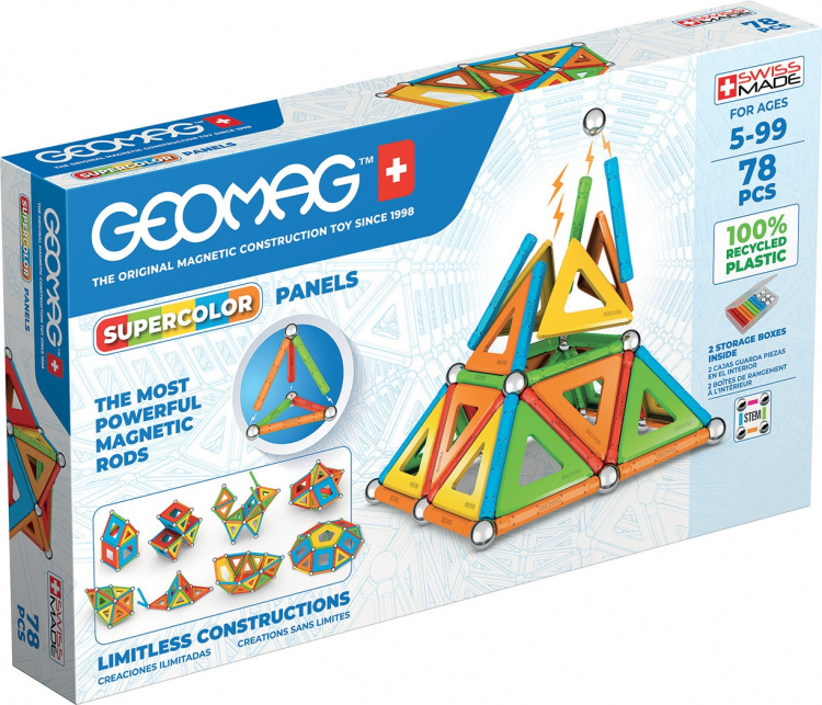 Geomag Super Colorful Magnetic Building Set, 78 pieces