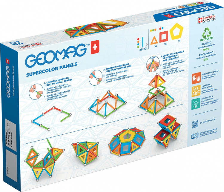 Geomag Super Colorful Magnetic Building Set, 78 pieces