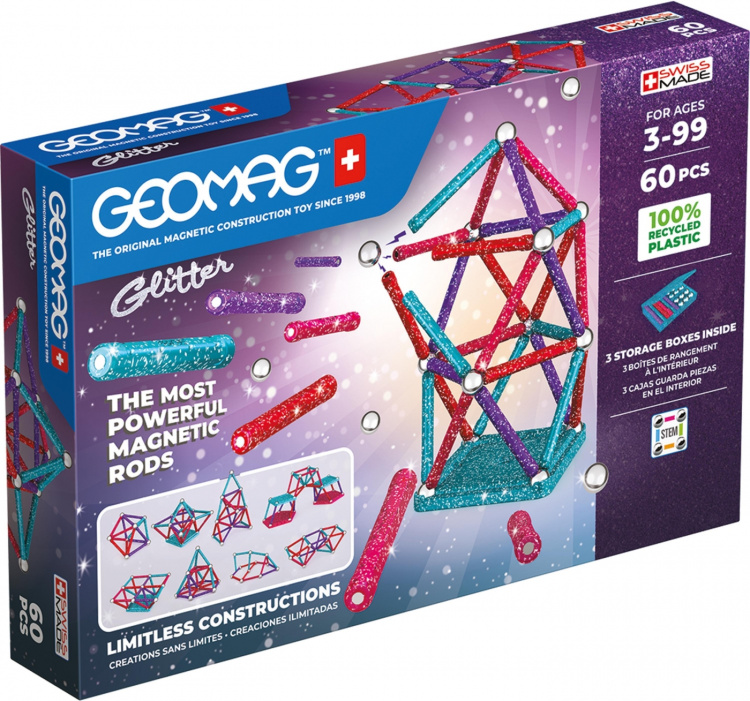 Geomag Glitter Recycled Magnetic Building Set, 60 pieces