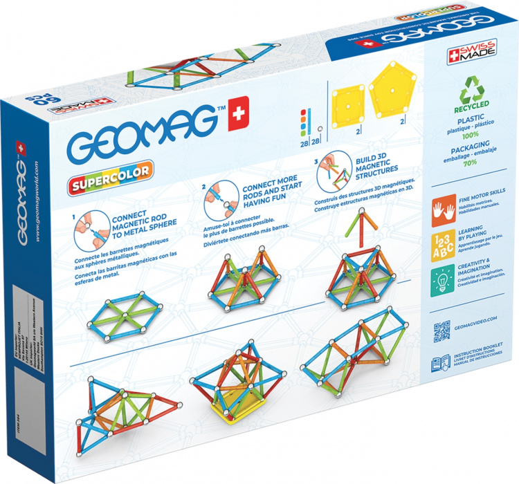 Geomag Supercolor Panels Recycled magnetic building set, 60 pieces