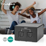 Nedis Digital Audio Splitter | 2-way | Audio / video / data connections input: TosLink Female | Audio / video / data connections output: 2x TosLink | Push Button | Metal | Black Nedis Digital Audio Splitter | 2-way | Audio / video / data connections input: TosLink Female | Audio / video / data connections output: 2x TosLink | Push Button | Metal | Black