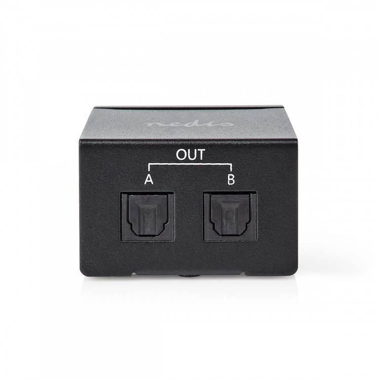 Nedis Digital Audio Splitter | 2-way | Audio / video / data connections input: TosLink Female | Audio / video / data connections output: 2x TosLink | Push Button | Metal | Black Nedis Digital Audio Splitter | 2-way | Audio / video / data connections input: TosLink Female | Audio / video / data connections output: 2x TosLink | Push Button | Metal | Black