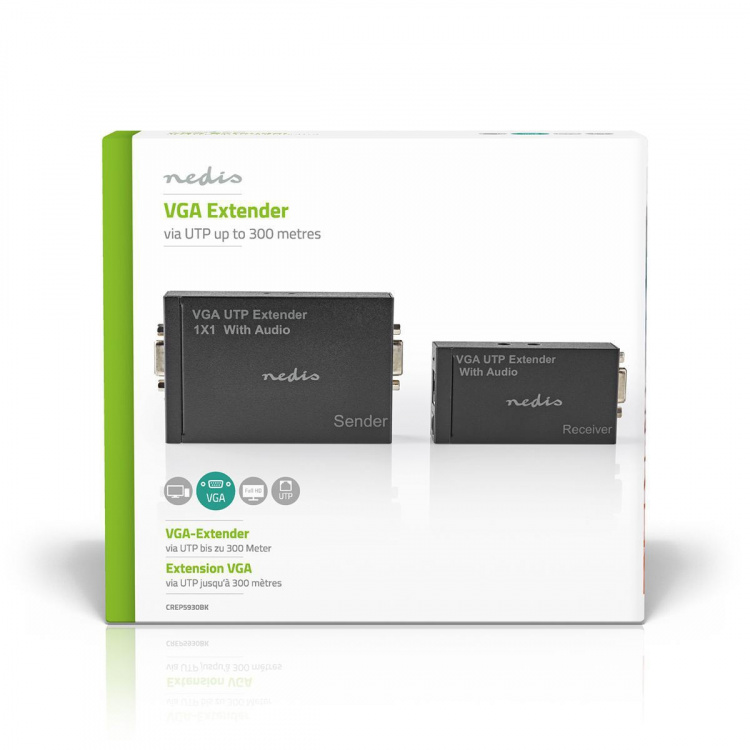 Nedis VGA extender | VGA / Audio | Distance up to: 300 m | Cat5e / Cat6 | 1920x1200 | Type C (CEE 7/16) Nedis VGA extender | VGA / Audio | Distance up to: 300 m | Cat5e / Cat6 | 1920x1200 | Type C (CEE 7/16)