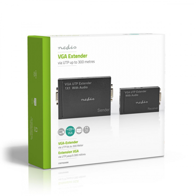 Nedis VGA extender | VGA / Audio | Distance up to: 300 m | Cat5e / Cat6 | 1920x1200 | Type C (CEE 7/16) Nedis VGA extender | VGA / Audio | Distance up to: 300 m | Cat5e / Cat6 | 1920x1200 | Type C (CEE 7/16)