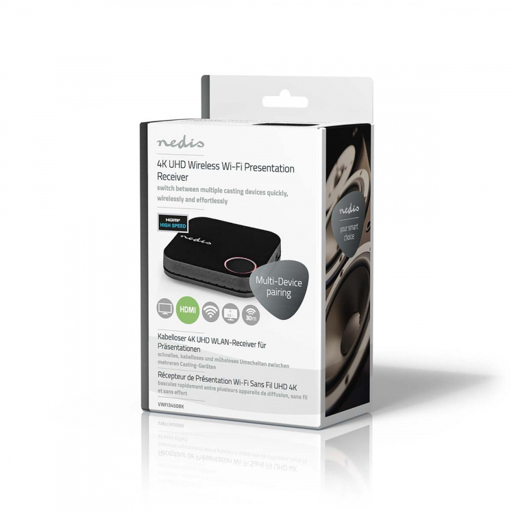Nedis Wireless HDMI™ Transmitter | Wi-Fi | 2400 MHz | 30.0 m (line of sight) | Maximum resolution: 4K@60Hz | 0.04 Gbps | IR Return function | PVC | Black Nedis Wireless HDMI™ Transmitter | Wi-Fi | 2400 MHz | 30.0 m (line of sight) | Maximum resolution: 4K@60Hz | 0.04 Gbps | IR Return function | PVC | Black