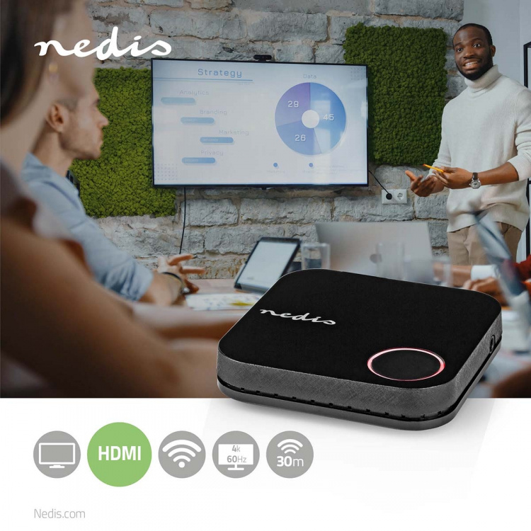 Nedis Wireless HDMI™ Transmitter | Wi-Fi | 2400 MHz | 30.0 m (line of sight) | Maximum resolution: 4K@60Hz | 0.04 Gbps | IR Return function | PVC | Black Nedis Wireless HDMI™ Transmitter | Wi-Fi | 2400 MHz | 30.0 m (line of sight) | Maximum resolution: 4K@60Hz | 0.04 Gbps | IR Return function | PVC | Black