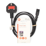 Nedis UK Power Cable | UK Male | IEC-320-C7 | 2.00 m | Yes | 2 x 0.75 mm² | Copper | Round | Nickel Plated | UK | PVC | Power plug: Type G | 250 V AC | 3 A | Black